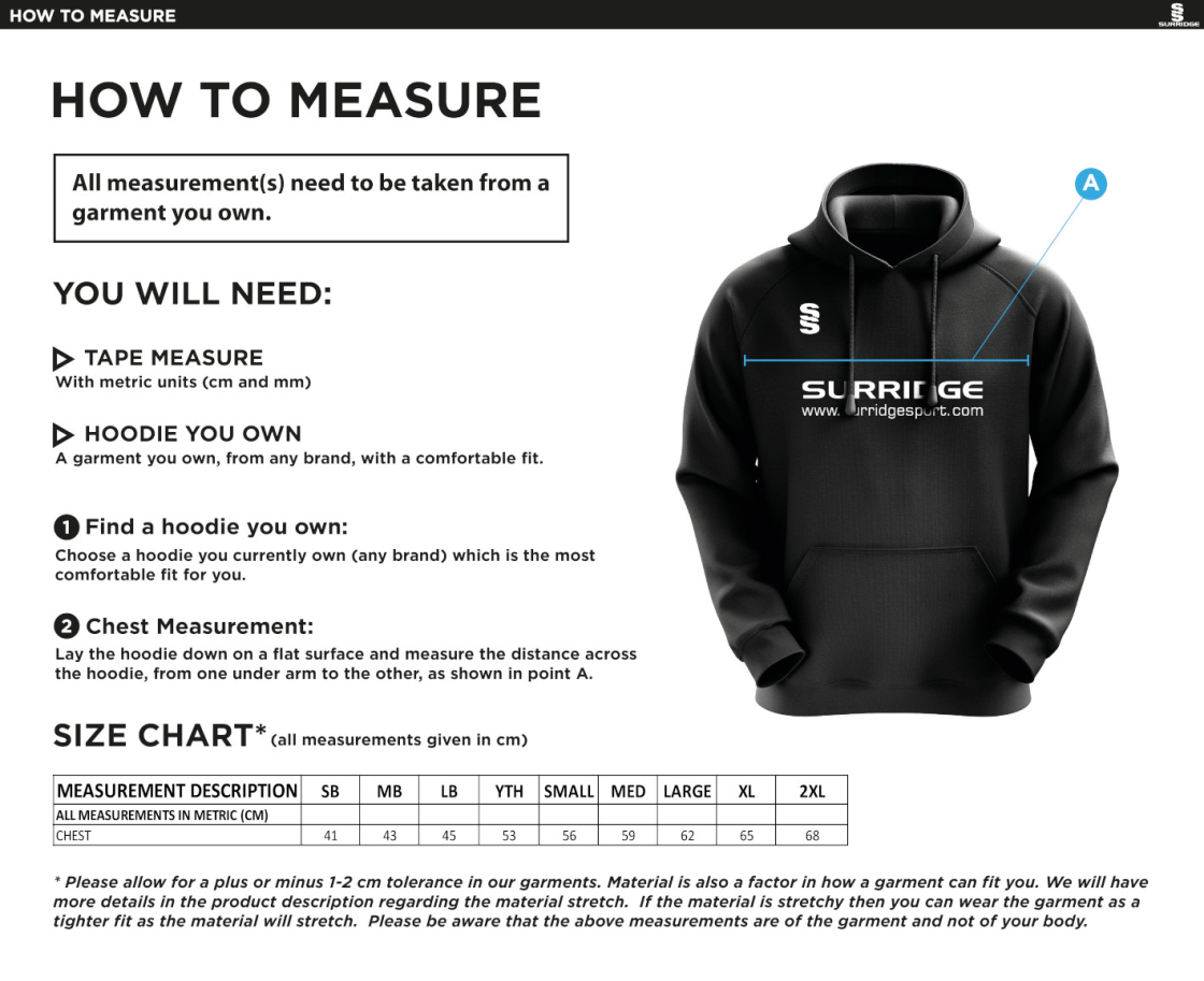 Olton & West Warwickshire Hockey Club Blade Hoody - Size Guide