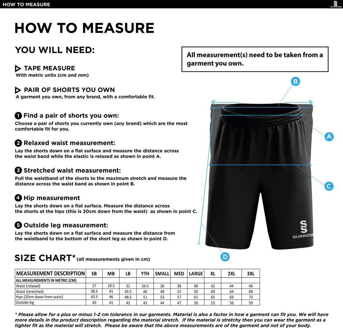 Olton & West Warwickshire Hockey Club Ripstop Shorts Navy - Size Guide