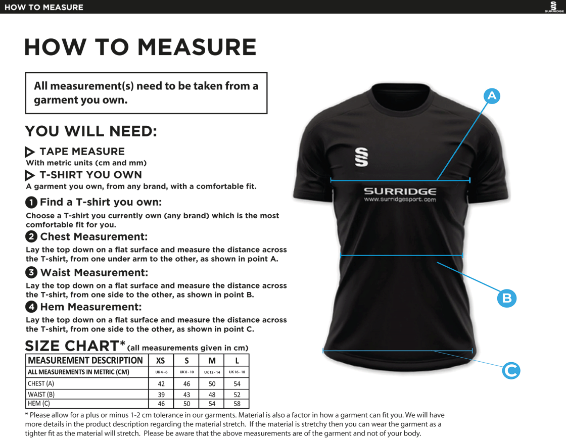 Olton WWHC - Dual Solid Colour Polo Shirt - Women's Fit - Size Guide