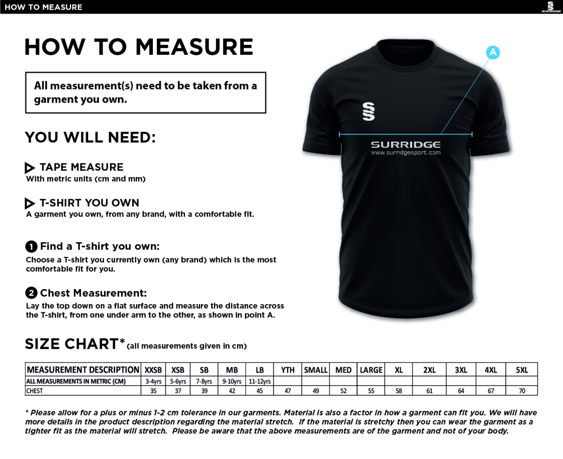 Olton & West Warwickshire Hockey Club Blade T-shirt - Size Guide