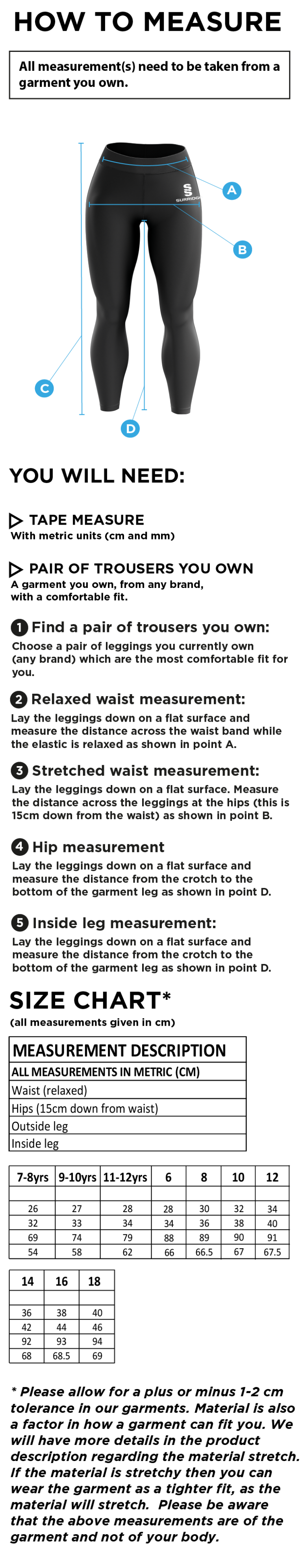 Olton & West Warwickshire Leggings - Size Guide