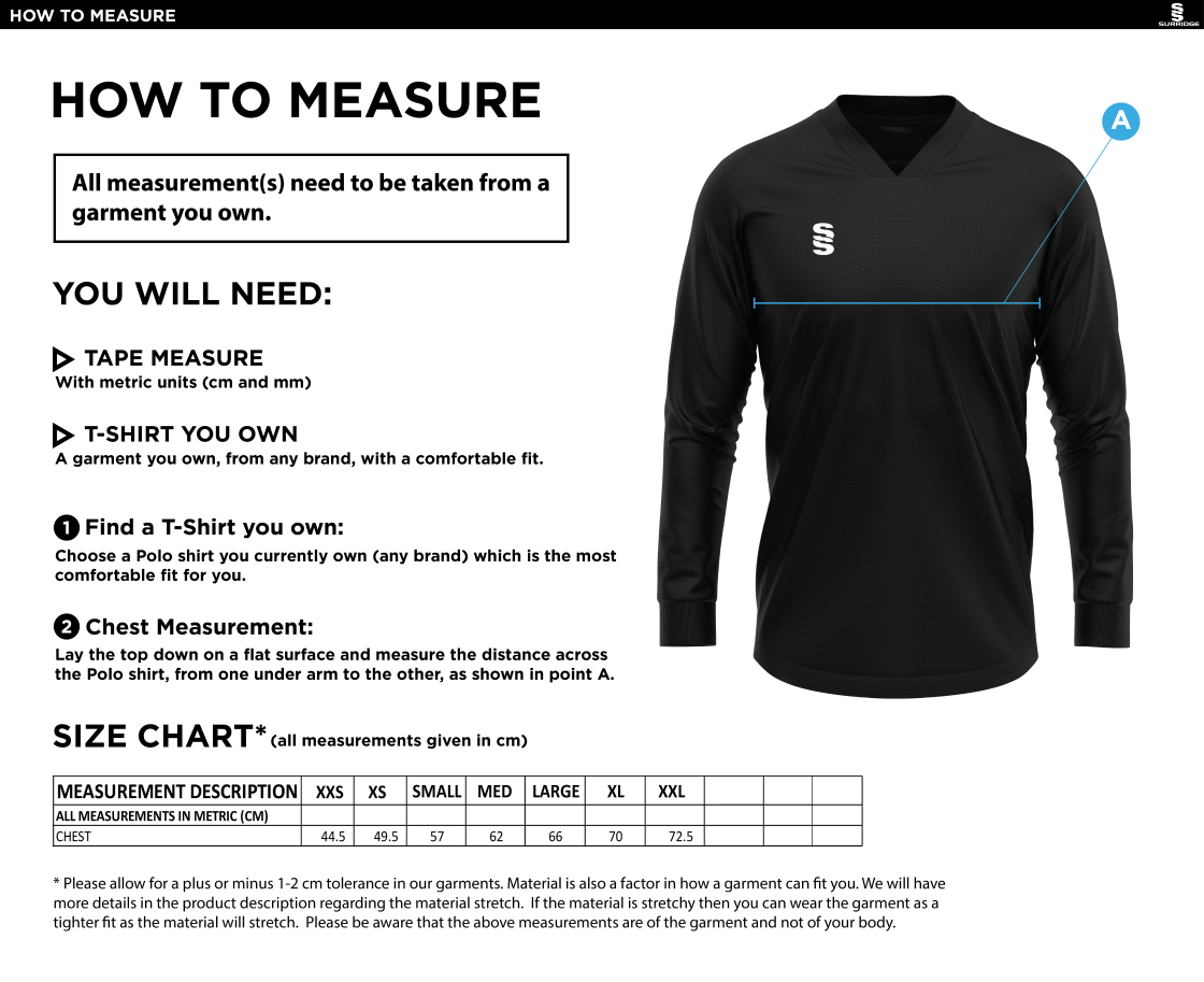 Olton WWHC - Long Sleeved Hockey Smock - Black - Unisex Fit - Size Guide