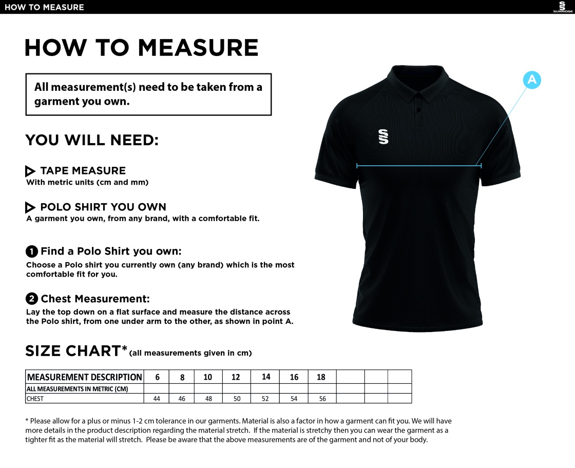 OLTON & WEST WARWICKSHIRE HOCKEY CLUB LADIES AWAY SHIRT - Size Guide