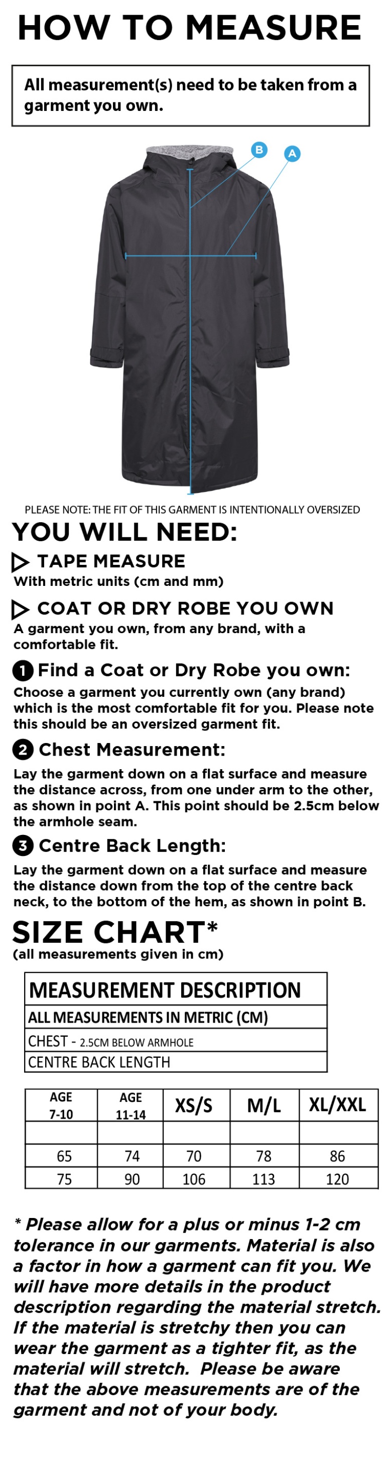 Olton WWHC - Thermal Robe - Unisex Fit - Size Guide