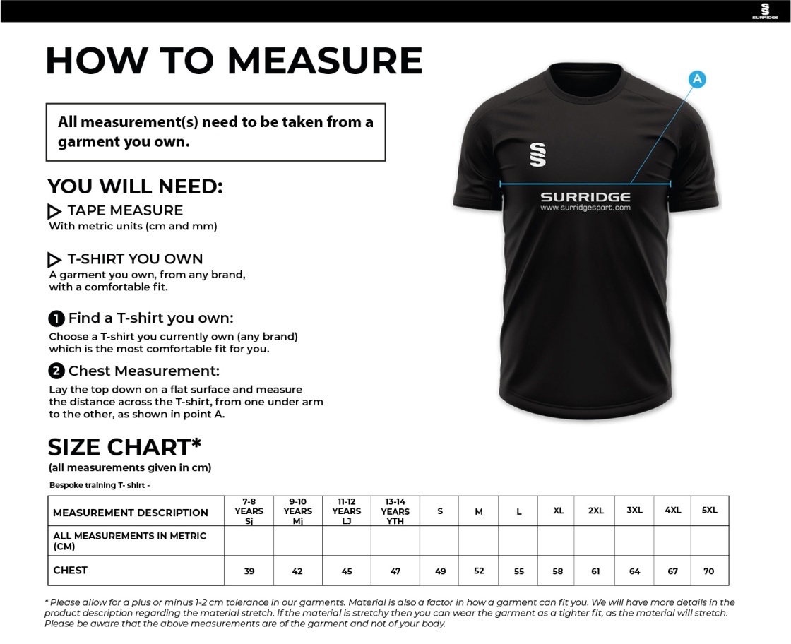 Olton WWHC - Impact T-Shirt - Unisex Fit - Size Guide