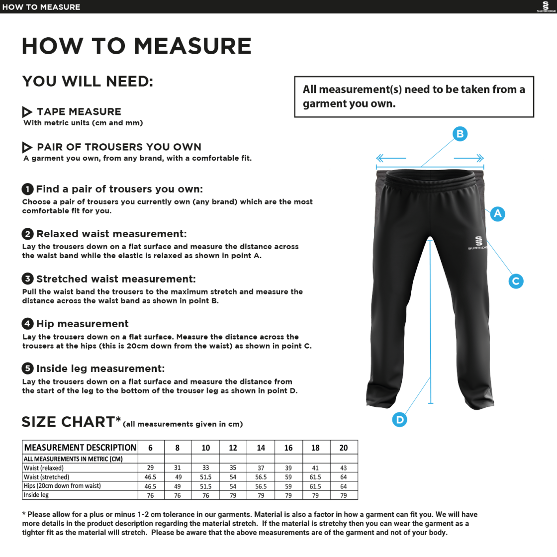 Olton WWHC - Dual Poplin Track Pant - Women's Fit - Size Guide