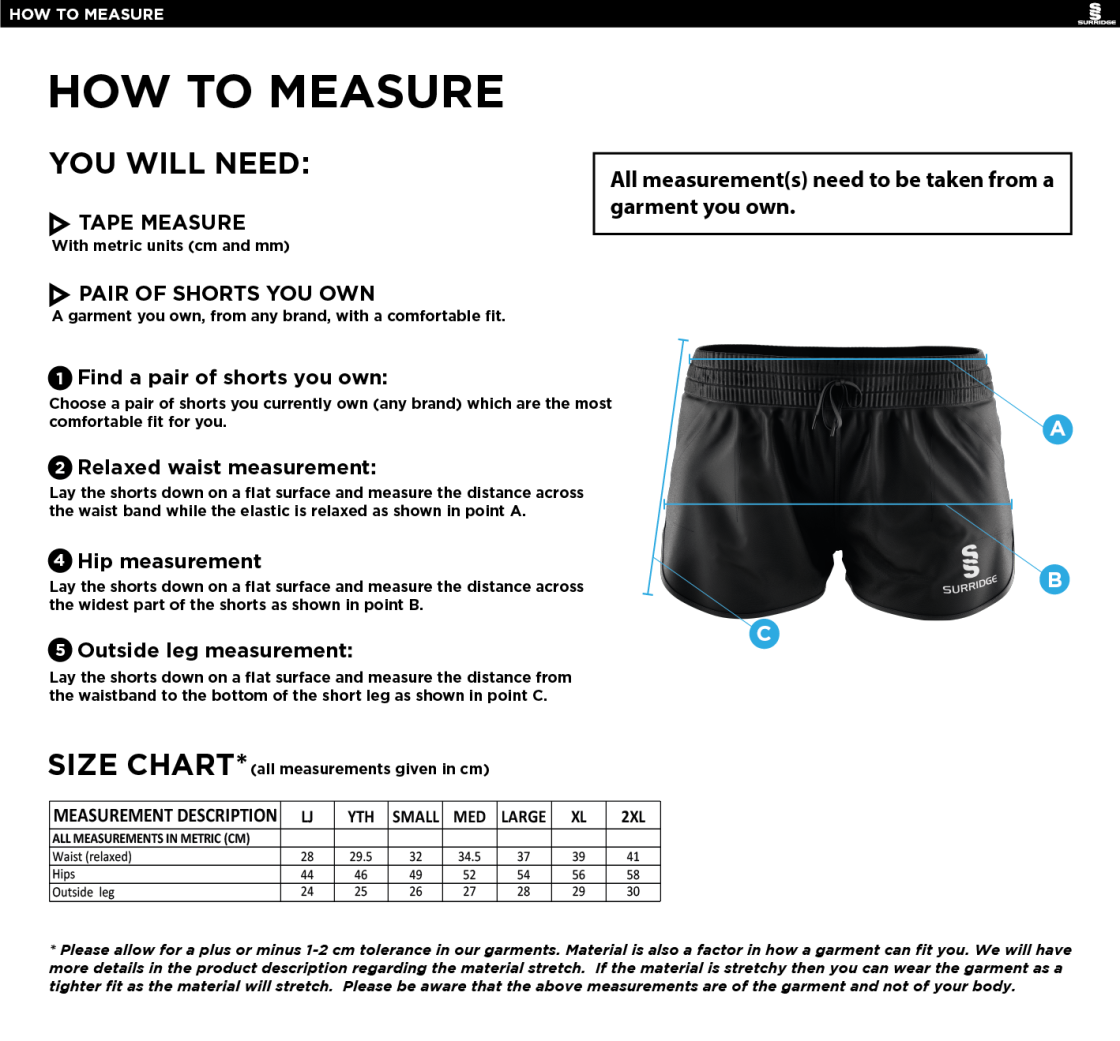 Ladies Dual Active Short : Navy - Size Guide