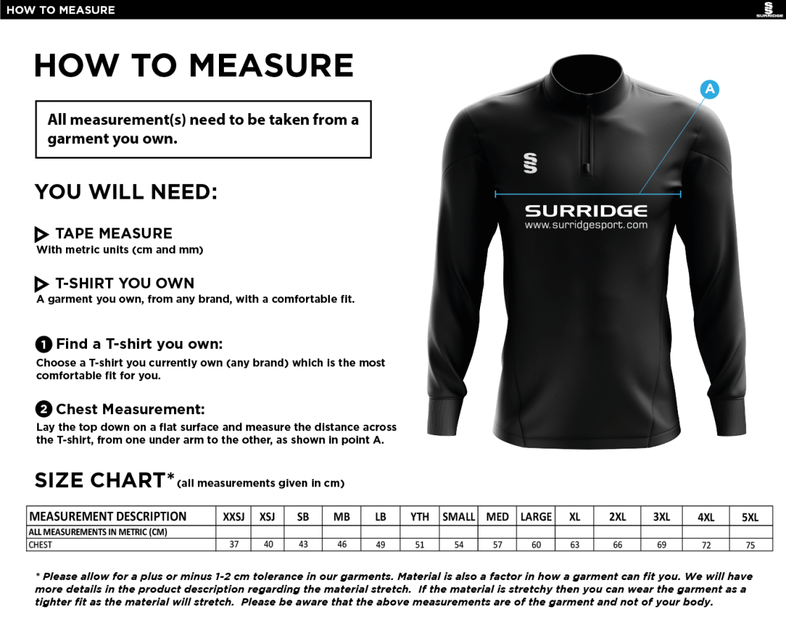 Olton & West Warwickshire Hockey Club Women's Blade Performance Top - Size Guide