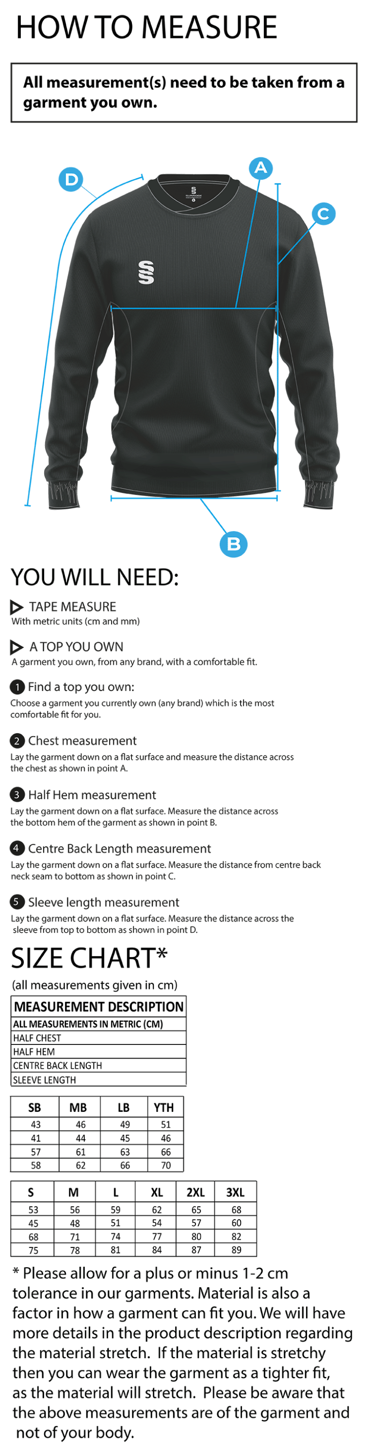 Olton WWHC - Run Out Top - Unisex Fit - Size Guide