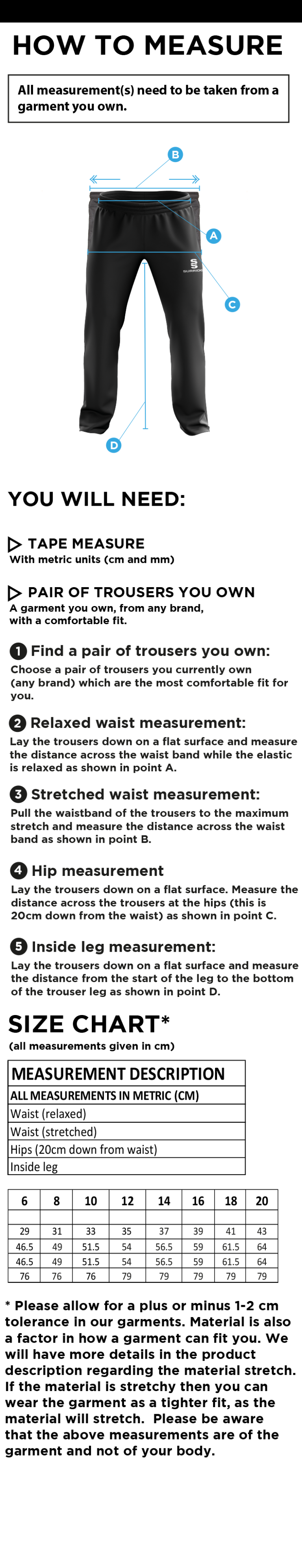 Olton WWHC - Dual Poplin Track Pant - Women's Fit - Size Guide