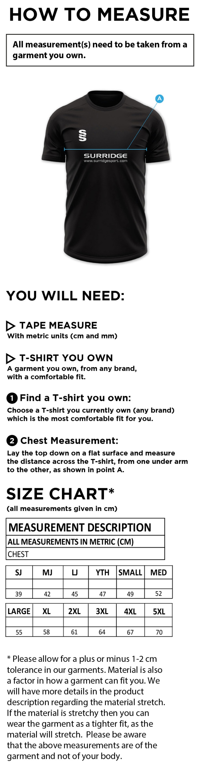 Olton WWHC - Impact T-Shirt - Unisex Fit - Size Guide