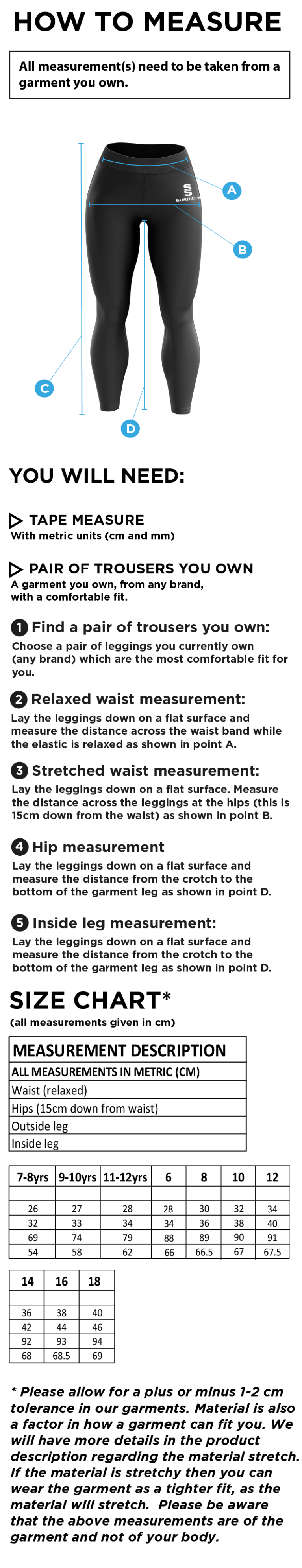 Olton WWHC - Performance Full Length Leggings - Women's Fit - Size Guide