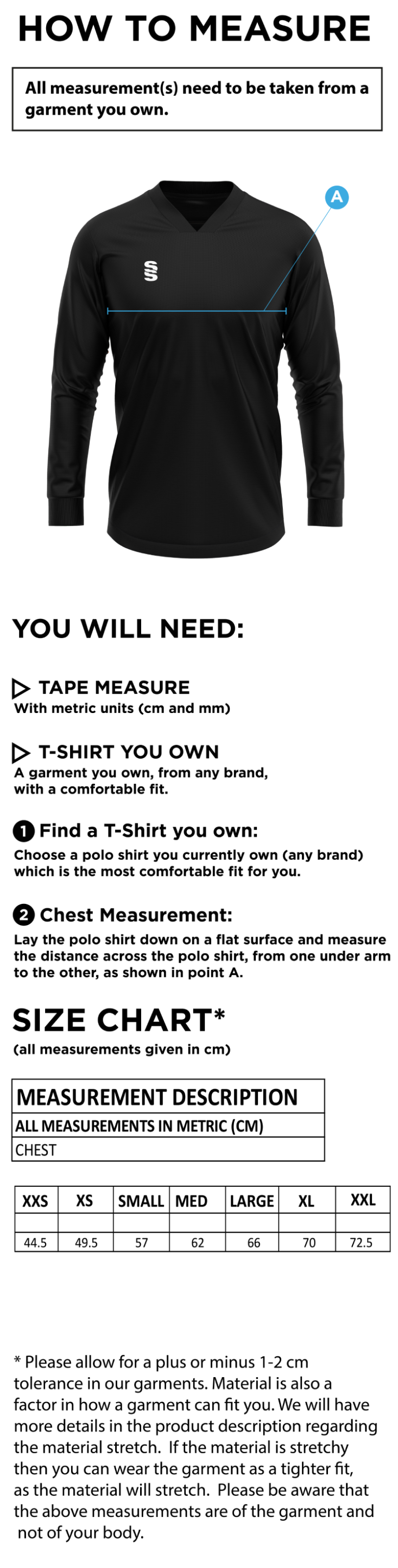 Olton WWHC - Long Sleeved Hockey Smock - Green - Unisex Fit - Size Guide