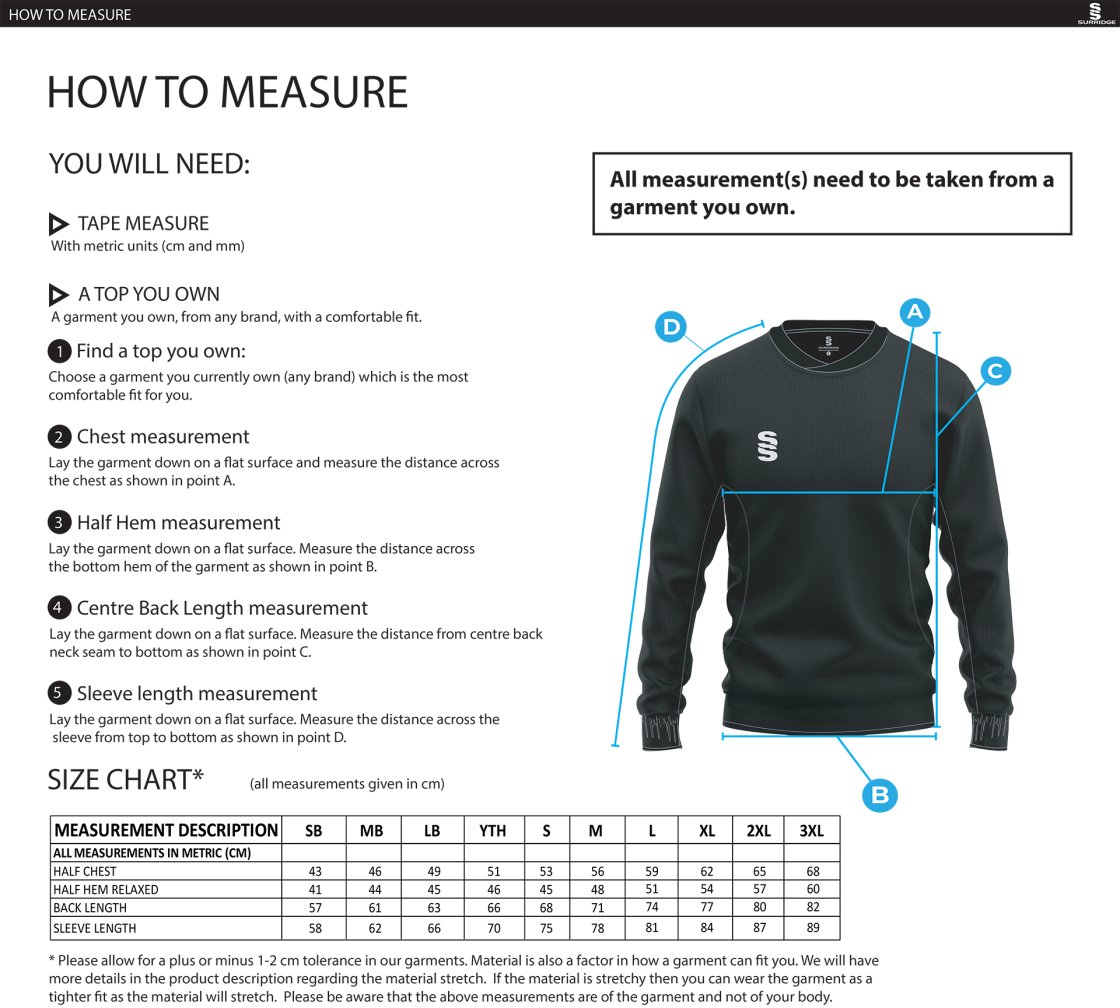 Olton & West Warwickshire Hockey Club Run Out Top : Navy - Size Guide