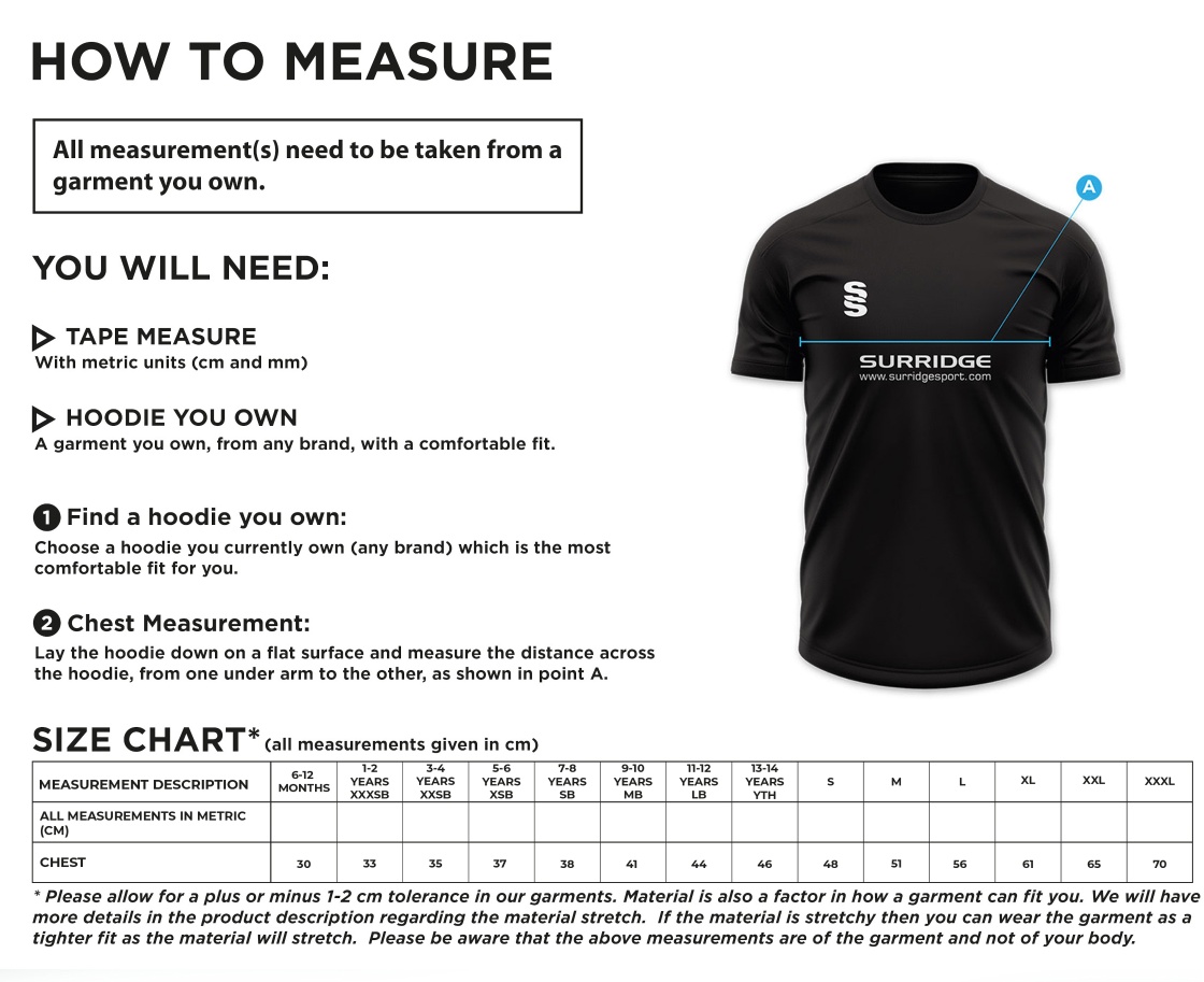 Olton WWHC - Home Shirt - Unisex Fit - Size Guide