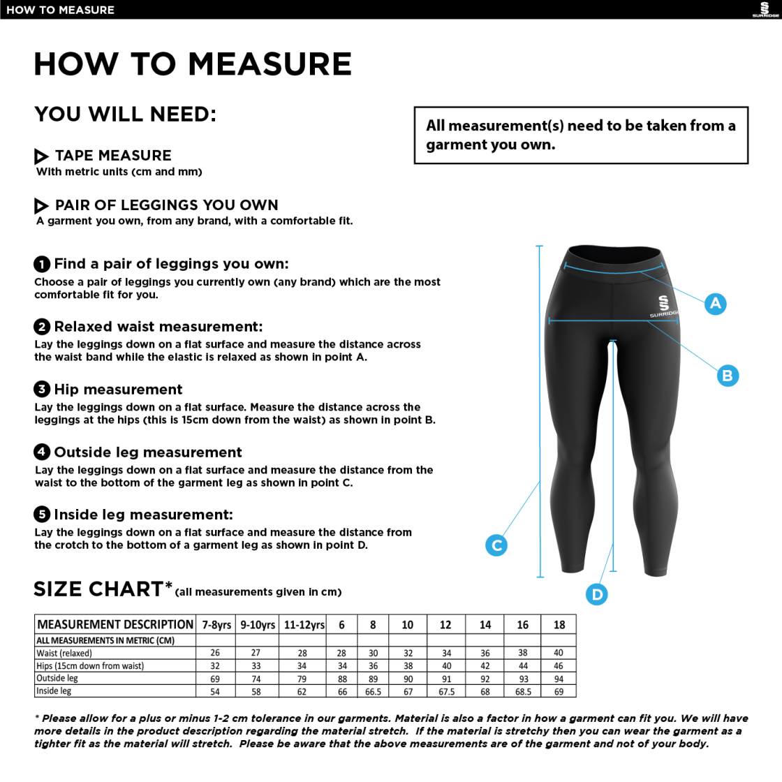 Olton WWHC - Performance Full Length Leggings - Women's Fit - Size Guide