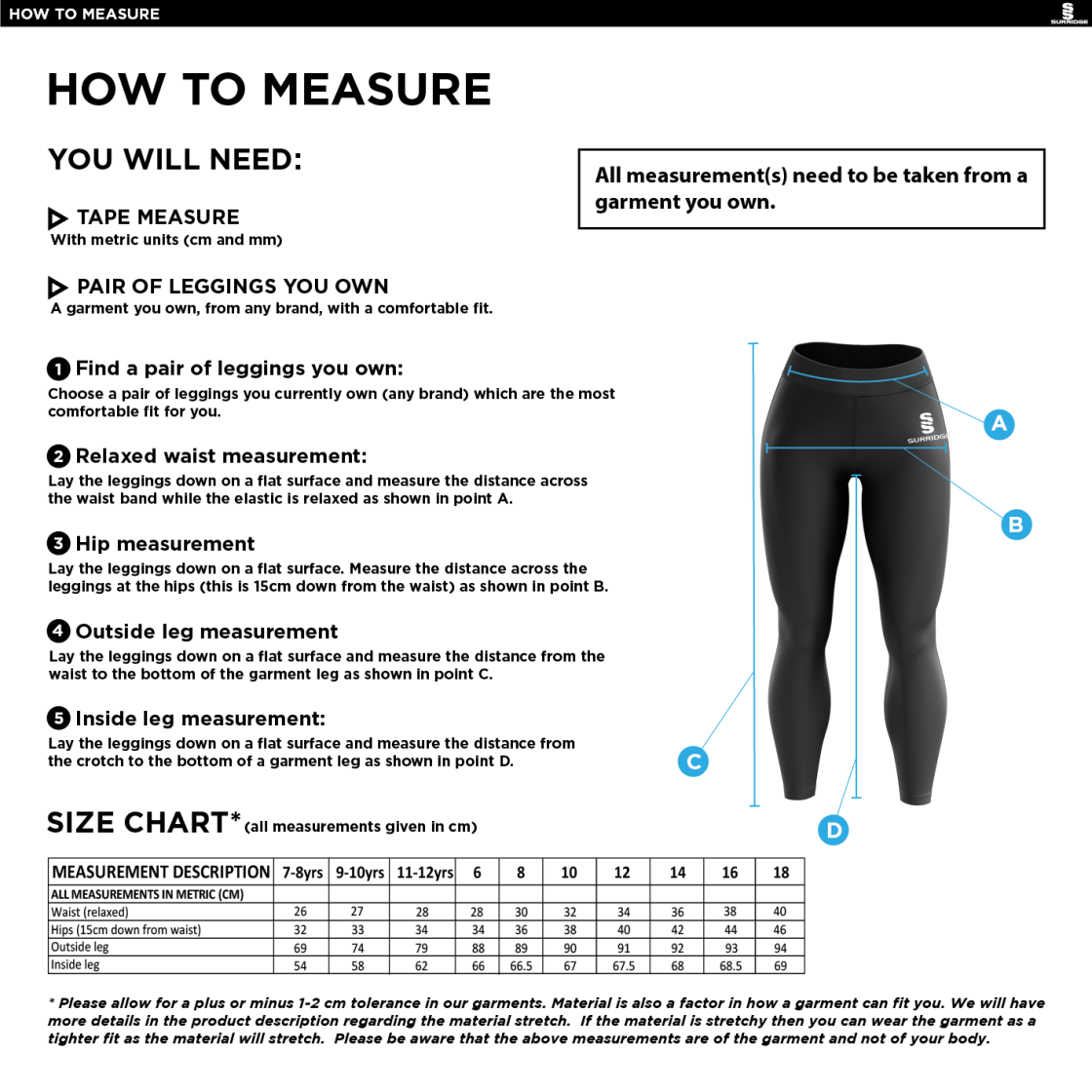 Olton & West Warwickshire Leggings - Size Guide