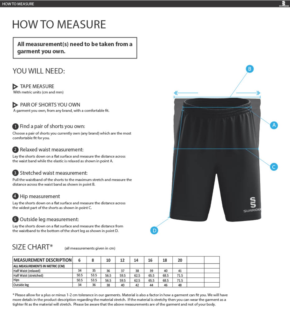 Olton & West Warwickshire Hockey Club Women's Ripstop Pocketed ShortS - Size Guide