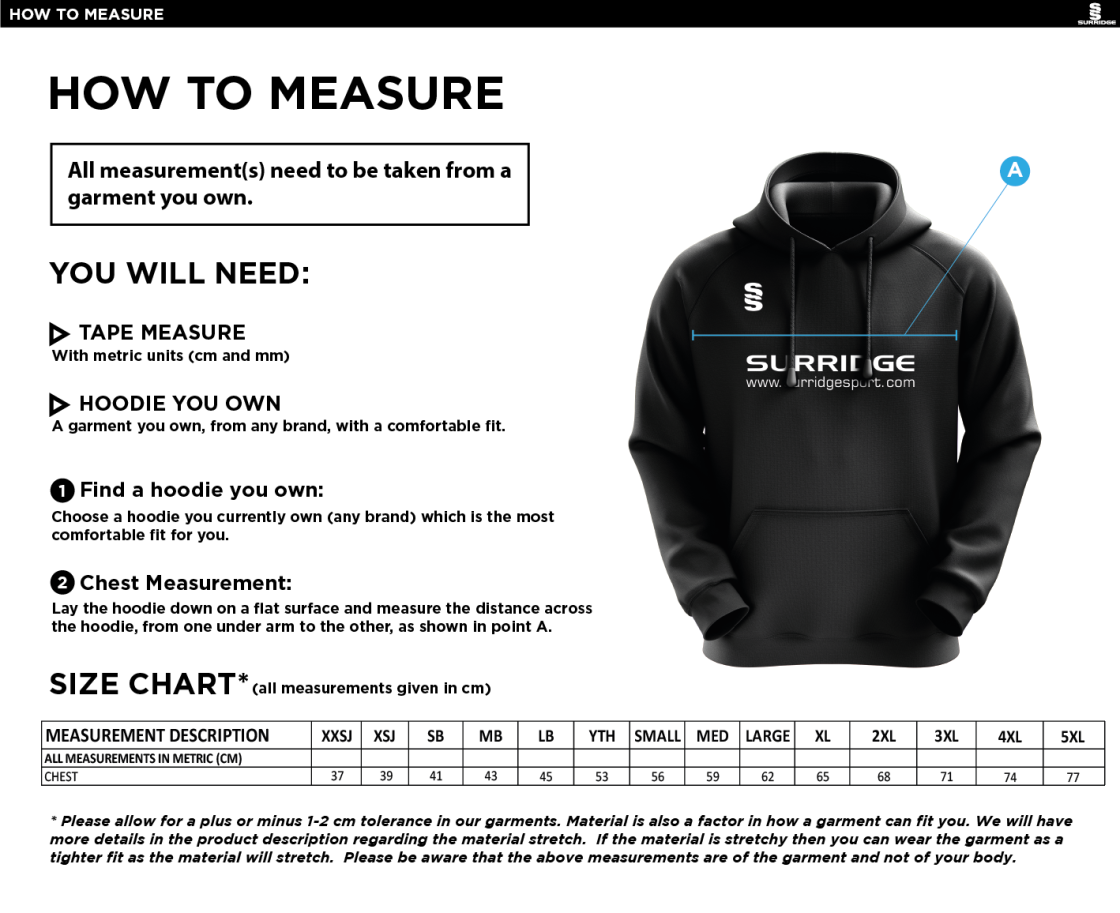 Olton WWHC - Fuse Hoody - Unisex Fit - Size Guide