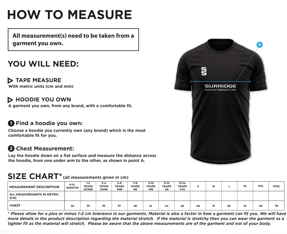 OLTON & WEST WARWICKSHIRE HOCKEY CLUB MEN'S AWAY SHIRT - Size Guide