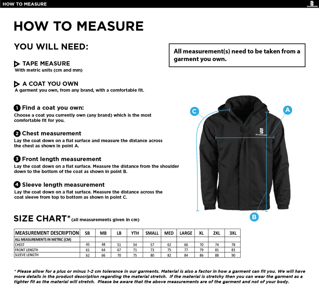 Olton WWHC - Fleece Line Jacket - Unisex Fit - Size Guide