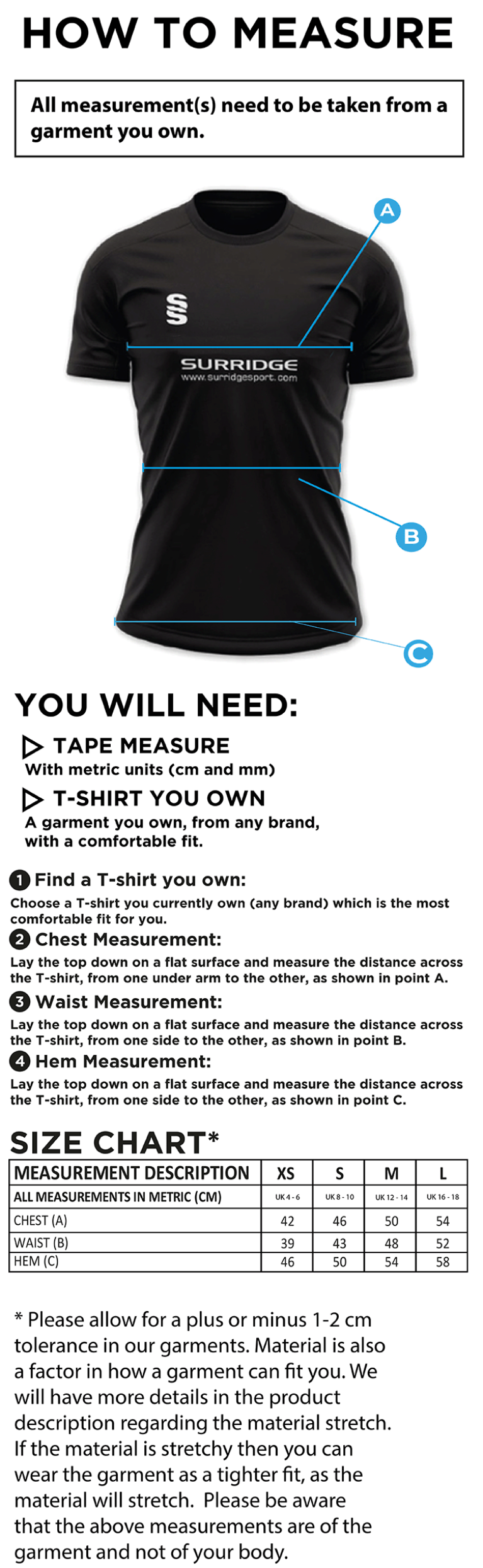 Olton WWHC - Impact T-Shirt - Women's Fit - Size Guide