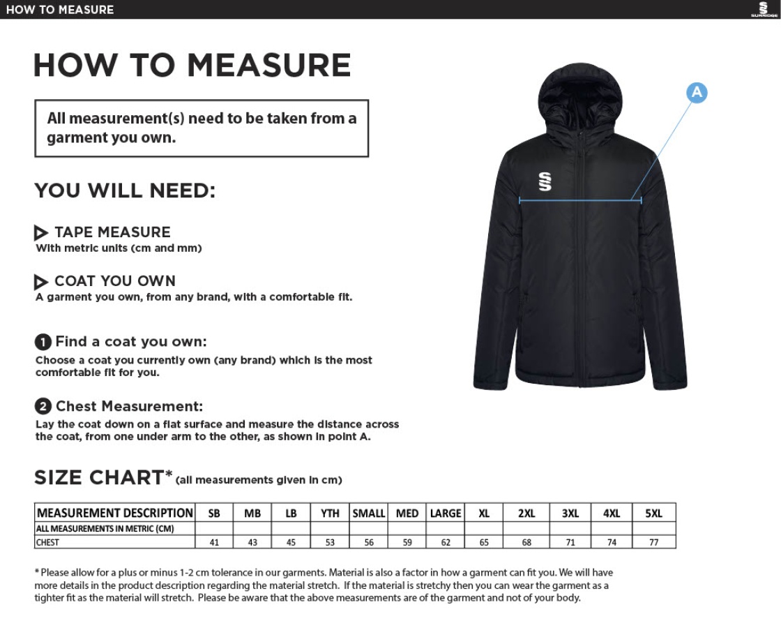 Olton WWHC - Active Padded Jacket - Unisex Fit - Size Guide