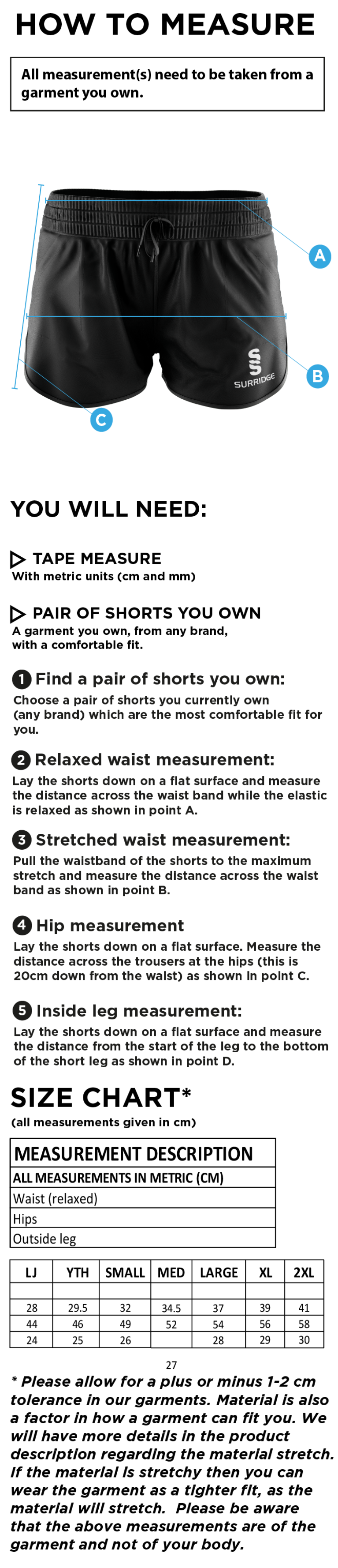 Olton WWHC - Dual Active Short - Women's Fit - Size Guide