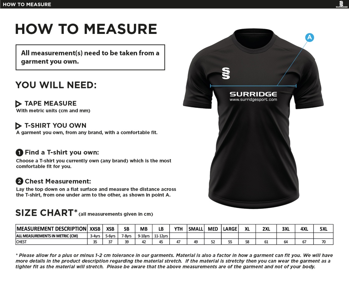 Olton & West Warwickshire Hockey Club Women's FuseTraining Shirt - Size Guide